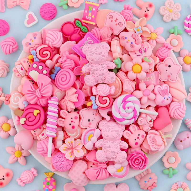 Glitzest 60PCS TINKRSTUFF Pink Slime Charms Cute Flatback Resin Charms for Slime, Random Kawaii Decoden Charm for Embellishments Phone Junk Case Charms Bulk Rainbow Bow Heart Lollipop, Scrapbooking DIY Decor - Image 4